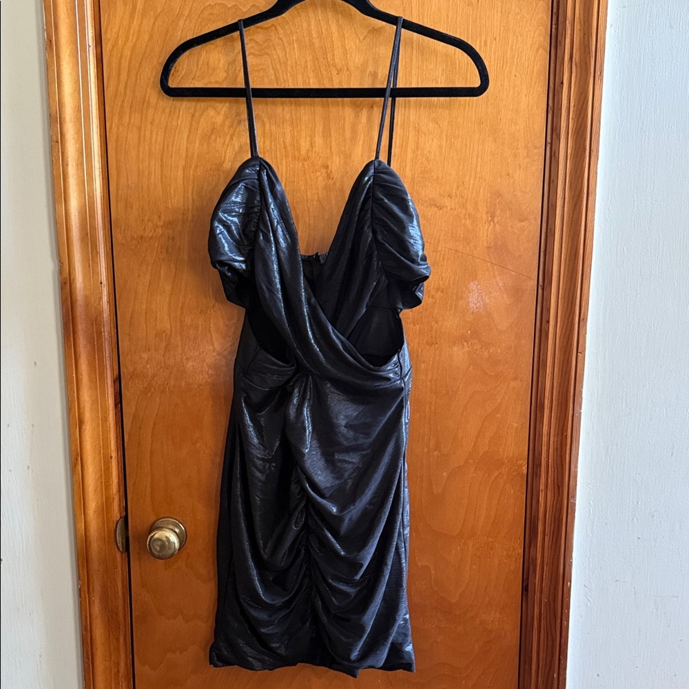 Entry Black Ruched Mini Dress